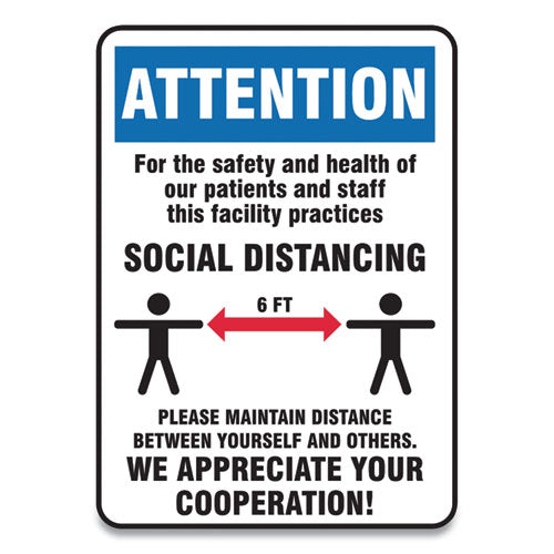 Accuform® wholesale. Social Distance Signs, Wall, 7 X 10, Patients And Staff Social Distancing, Humans-arrows, Blue-white, 10-pack. HSD Wholesale: Janitorial Supplies, Breakroom Supplies, Office Supplies.