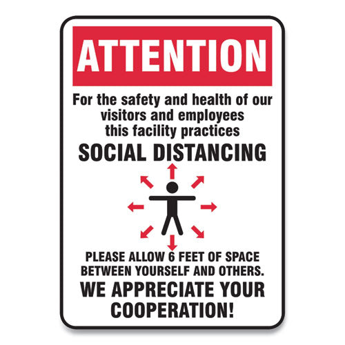 Accuform® wholesale. Social Distance Signs, Wall, 10 X 14, Visitors And Employees Distancing, Humans-arrows, Red-white, 10-pack. HSD Wholesale: Janitorial Supplies, Breakroom Supplies, Office Supplies.