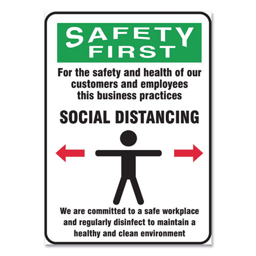 Accuform® wholesale. Social Distance Signs, Wall, 10 X 14, Customers And Employees Distancing Clean Environment, Humans-arrows, Green-white, 10-pk. HSD Wholesale: Janitorial Supplies, Breakroom Supplies, Office Supplies.