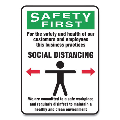 Accuform® wholesale. Social Distance Signs, Wall, 7 X 10, Customers And Employees Distancing Clean Environment, Humans-arrows, Green-white, 10-pk. HSD Wholesale: Janitorial Supplies, Breakroom Supplies, Office Supplies.