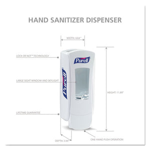 PURELL® wholesale. Purell Adx-12 Dispenser, 1,200 Ml, 4.5 X 4 X 11.25, White. HSD Wholesale: Janitorial Supplies, Breakroom Supplies, Office Supplies.