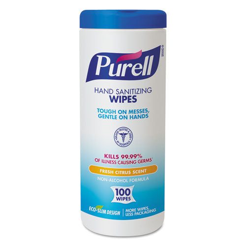 PURELL® wholesale. PURELL Premoistened Hand Sanitizing Wipes, Cloth, 5 3-4" X 7", 100-canister. HSD Wholesale: Janitorial Supplies, Breakroom Supplies, Office Supplies.