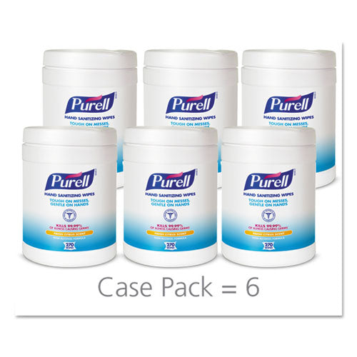 PURELL® wholesale. Sanitizing Hand Wipes, 6 X 6 3-4, White, 270-canister, 6 Canisters-carton. HSD Wholesale: Janitorial Supplies, Breakroom Supplies, Office Supplies.