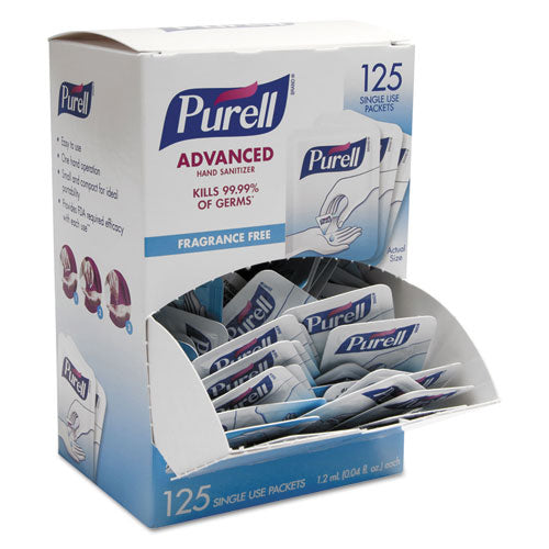 PURELL® wholesale. Single Use Advanced Gel Hand Sanitizer, 1.2 Ml, Packet, Clear, 125-box. HSD Wholesale: Janitorial Supplies, Breakroom Supplies, Office Supplies.