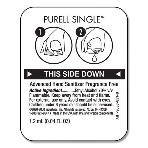 PURELL® wholesale. Single Use Advanced Gel Hand Sanitizer, 1.2 Ml, Packet, Clear, 2,000-carton. HSD Wholesale: Janitorial Supplies, Breakroom Supplies, Office Supplies.