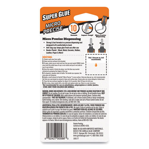 Gorilla Glue® wholesale. Super Glue Micro Precise, 0.19 Oz, Dries Clear, 4-carton. HSD Wholesale: Janitorial Supplies, Breakroom Supplies, Office Supplies.
