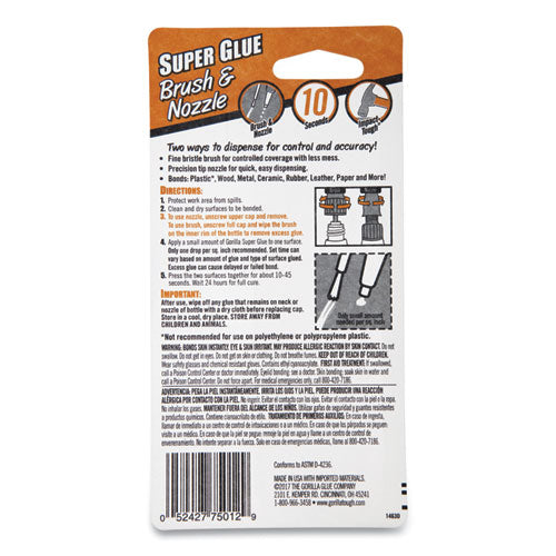 Gorilla Glue® wholesale. Super Glue With Brush And Nozzle Applicators, 0.35 Oz, Dries Clear. HSD Wholesale: Janitorial Supplies, Breakroom Supplies, Office Supplies.