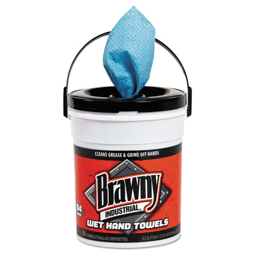 Brawny Industrial® wholesale. Wet Hand Towels, 12 1-5" X 8 3-5", 1-ply, Blue, 84-pail, 6-carton. HSD Wholesale: Janitorial Supplies, Breakroom Supplies, Office Supplies.