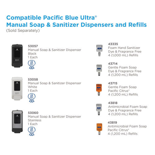 Georgia Pacific® Professional wholesale. Pacific Blue Ultra Foam Hand Sanitizer Refill For Manual Dispensers, Fragrance-free, 1,000 Ml, 4-carton. HSD Wholesale: Janitorial Supplies, Breakroom Supplies, Office Supplies.
