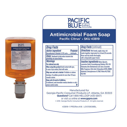 Georgia Pacific® Professional wholesale. Pacific Blue Ultra Manual Dispenser Foam Refill, Antimicrobial, Pacific Citrus, 1,200 Ml, 4-carton. HSD Wholesale: Janitorial Supplies, Breakroom Supplies, Office Supplies.