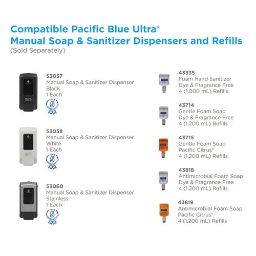 Georgia Pacific® Professional wholesale. Pacific Blue Ultra Soap-sanitizer Dispenser 1,200 Ml Refill, 5.6 X 4.4 X 11.5, Black. HSD Wholesale: Janitorial Supplies, Breakroom Supplies, Office Supplies.