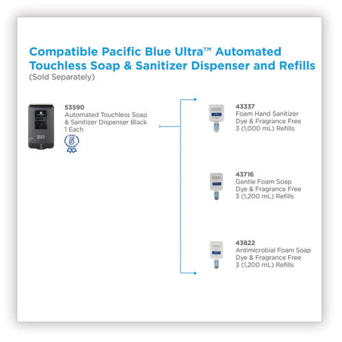 Georgia Pacific® Professional wholesale. Pacific Blue Ultra Automated Touchless Soap-sanitizer Dispenser, 1,000 Ml, 6.54 X 11.72 X 4, Black. HSD Wholesale: Janitorial Supplies, Breakroom Supplies, Office Supplies.