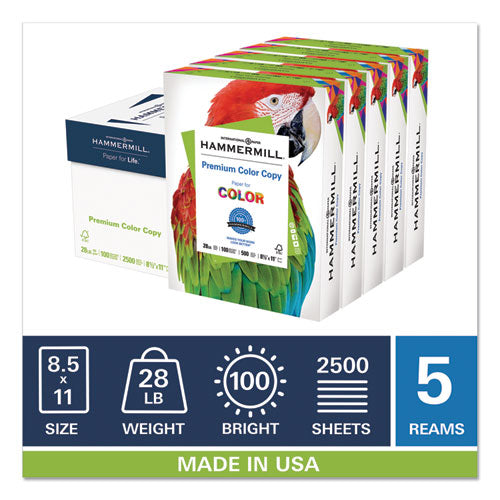Hammermill® wholesale. Premium Color Copy Print Paper, 100 Bright, 28lb, 8.5 X 11, Photo White, 500 Sheets-ream, 5 Reams-carton. HSD Wholesale: Janitorial Supplies, Breakroom Supplies, Office Supplies.