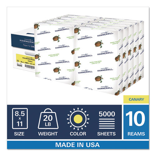 Hammermill® wholesale. Colors Print Paper, 20lb, 8.5 X 11, Canary, 500 Sheets-ream, 10 Reams-carton. HSD Wholesale: Janitorial Supplies, Breakroom Supplies, Office Supplies.