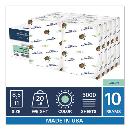 Hammermill® wholesale. Colors Print Paper, 20lb, 8.5 X 11, Green, 500 Sheets-ream, 10 Reams-carton. HSD Wholesale: Janitorial Supplies, Breakroom Supplies, Office Supplies.