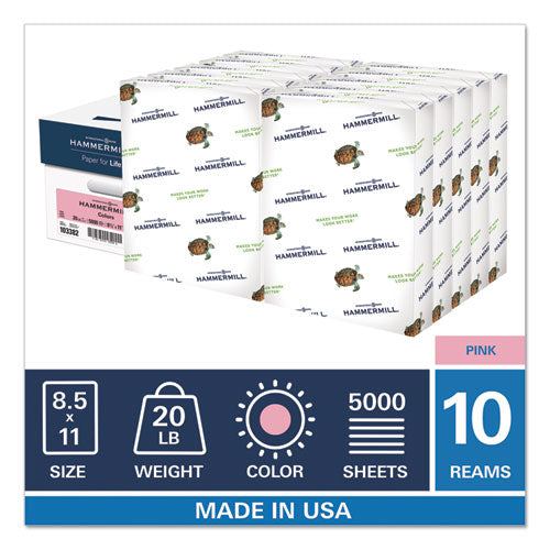 Hammermill® wholesale. Colors Print Paper, 20lb, 8.5 X 11, Pink, 500 Sheets-ream, 10 Reams-carton. HSD Wholesale: Janitorial Supplies, Breakroom Supplies, Office Supplies.