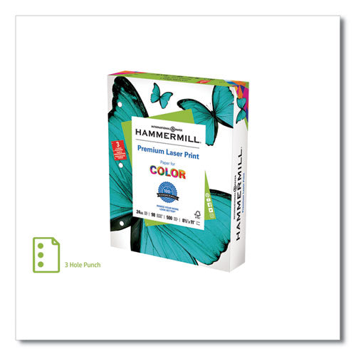 Hammermill® wholesale. Premium Laser Print Paper, 98 Bright, 3-hole, 24lb, 8.5 X 11, White, 500-ream. HSD Wholesale: Janitorial Supplies, Breakroom Supplies, Office Supplies.