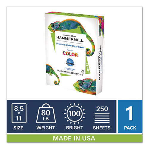 Hammermill® wholesale. Premium Color Copy Cover, 100 Bright, 80lb, 8.5 X 11, 250-pack. HSD Wholesale: Janitorial Supplies, Breakroom Supplies, Office Supplies.