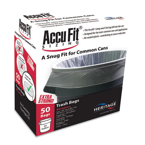 AccuFit® wholesale. Linear Low Density Can Liners With Accufit Sizing, 44 Gal, 0.9 Mil, 37" X 50", Clear, 50-box. HSD Wholesale: Janitorial Supplies, Breakroom Supplies, Office Supplies.