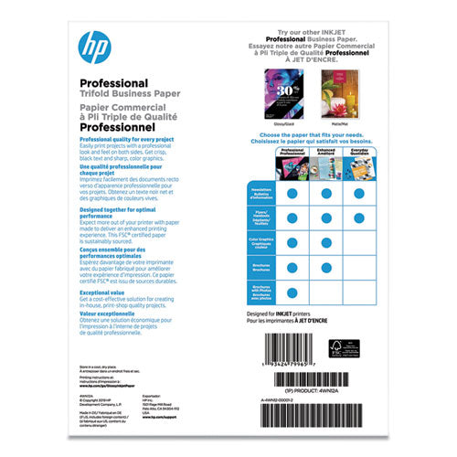 HP wholesale. Professional Trifold Business Paper, 48 Lb, 8.5 X 11, Glossy White, 150-pack. HSD Wholesale: Janitorial Supplies, Breakroom Supplies, Office Supplies.