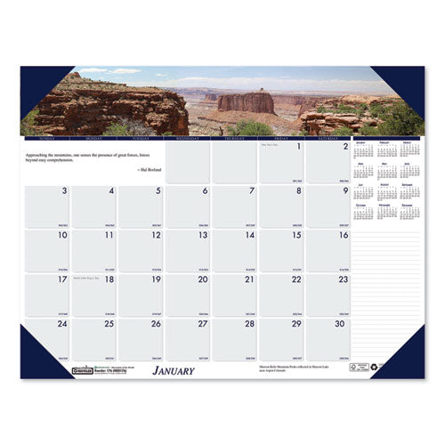 House of Doolittle™ wholesale. Recycled Mountains Of The World Photo Monthly Desk Pad Calendar, 22 X 17, 2021. HSD Wholesale: Janitorial Supplies, Breakroom Supplies, Office Supplies.