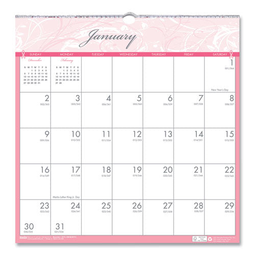 House of Doolittle™ wholesale. Recycled Breast Cancer Awareness Monthly Wall Calendar, 12 X 12, 2021. HSD Wholesale: Janitorial Supplies, Breakroom Supplies, Office Supplies.