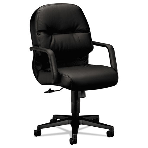 HON® wholesale. HON® Pillow-soft 2090 Series Leather Managerial Mid-back Swivel-tilt Chair, Supports Up To 300 Lbs., Black Seat-back, Black Base. HSD Wholesale: Janitorial Supplies, Breakroom Supplies, Office Supplies.