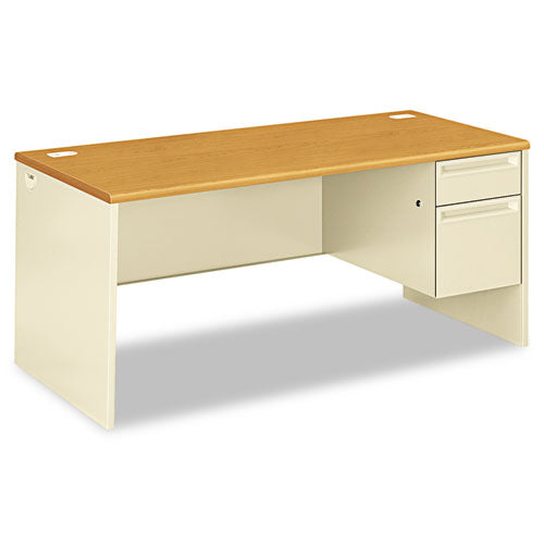 HON® wholesale. HON® 38000 Series Right Pedestal Desk, 66" X 30" X 29.5", Harvest-putty. HSD Wholesale: Janitorial Supplies, Breakroom Supplies, Office Supplies.
