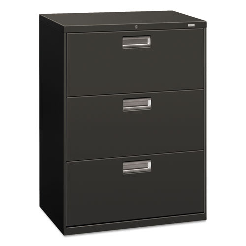 HON® wholesale. HON® 600 Series Three-drawer Lateral File, 30w X 18d X 39.13h, Charcoal. HSD Wholesale: Janitorial Supplies, Breakroom Supplies, Office Supplies.