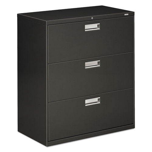 HON® wholesale. HON® 600 Series Three-drawer Lateral File, 36w X 18d X 39.13h, Charcoal. HSD Wholesale: Janitorial Supplies, Breakroom Supplies, Office Supplies.