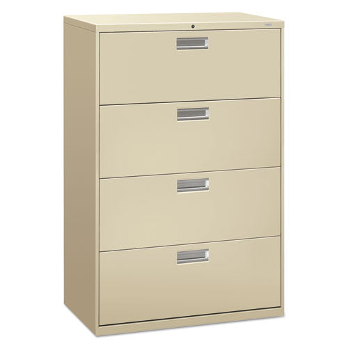 HON® wholesale. HON® 600 Series Four-drawer Lateral File, 36w X 18d X 52.5h, Putty. HSD Wholesale: Janitorial Supplies, Breakroom Supplies, Office Supplies.