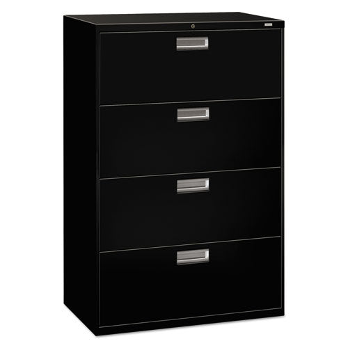 HON® wholesale. HON® 600 Series Four-drawer Lateral File, 36w X 18d X 52.5h, Black. HSD Wholesale: Janitorial Supplies, Breakroom Supplies, Office Supplies.