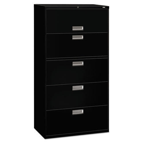 HON® wholesale. HON® 600 Series Five-drawer Lateral File, 36w X 18d X 64.25h, Black. HSD Wholesale: Janitorial Supplies, Breakroom Supplies, Office Supplies.