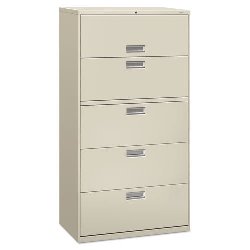 HON® wholesale. HON® 600 Series Five-drawer Lateral File, 36w X 18d X 64.25h, Light Gray. HSD Wholesale: Janitorial Supplies, Breakroom Supplies, Office Supplies.