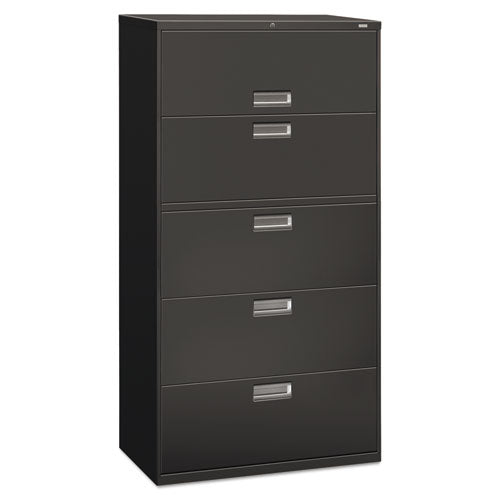 HON® wholesale. HON® 600 Series Five-drawer Lateral File, 36w X 18d X 64.25h, Charcoal. HSD Wholesale: Janitorial Supplies, Breakroom Supplies, Office Supplies.