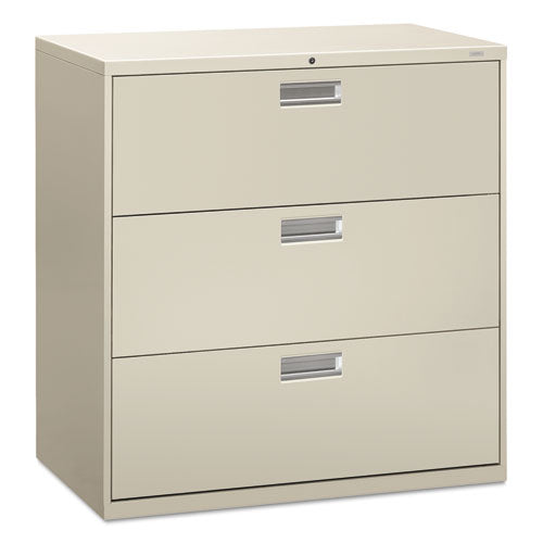 HON® wholesale. HON® 600 Series Three-drawer Lateral File, 42w X 18d X 39.13h, Light Gray. HSD Wholesale: Janitorial Supplies, Breakroom Supplies, Office Supplies.