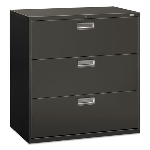 HON® wholesale. HON® 600 Series Three-drawer Lateral File, 42w X 18d X 39.13h, Charcoal. HSD Wholesale: Janitorial Supplies, Breakroom Supplies, Office Supplies.