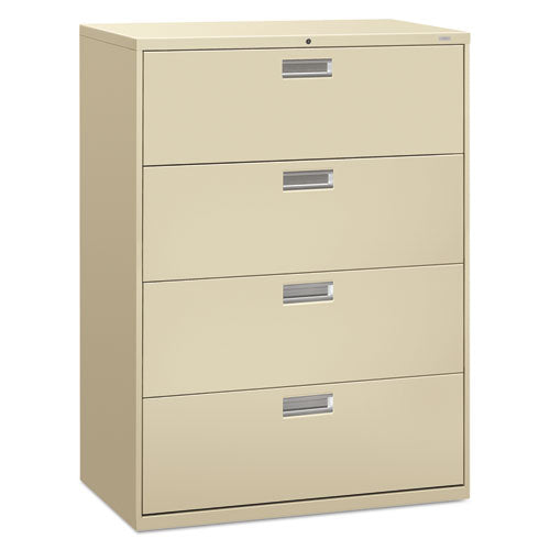 HON® wholesale. HON® 600 Series Four-drawer Lateral File, 42w X 18d X 52.5h, Putty. HSD Wholesale: Janitorial Supplies, Breakroom Supplies, Office Supplies.