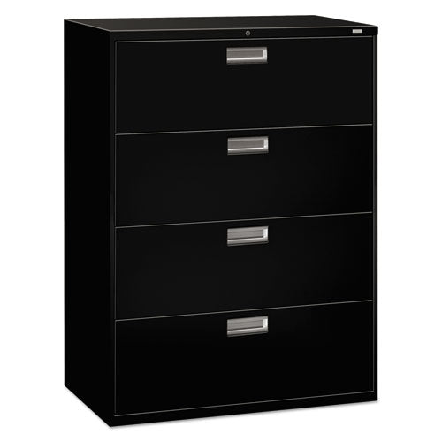 HON® wholesale. HON® 600 Series Four-drawer Lateral File, 42w X 18d X 52.5h, Black. HSD Wholesale: Janitorial Supplies, Breakroom Supplies, Office Supplies.