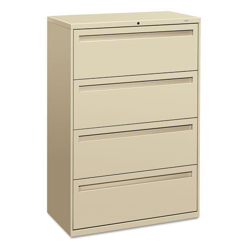 HON® wholesale. HON® 700 Series Four-drawer Lateral File, 36w X 18d X 52.5h, Putty. HSD Wholesale: Janitorial Supplies, Breakroom Supplies, Office Supplies.