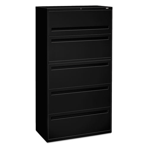 HON® wholesale. HON® 700 Series Five-drawer Lateral File With Roll-out Shelf, 36w X 18d X 64.25h, Black. HSD Wholesale: Janitorial Supplies, Breakroom Supplies, Office Supplies.