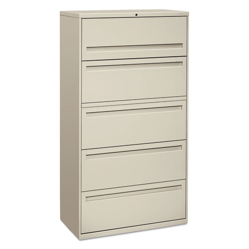 HON® wholesale. HON® 700 Series Five-drawer Lateral File With Roll-out Shelf, 36w X 18d X 64.25h, Light Gray. HSD Wholesale: Janitorial Supplies, Breakroom Supplies, Office Supplies.