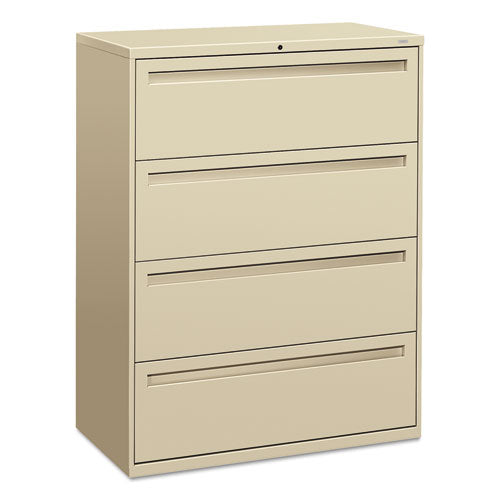 HON® wholesale. HON® 700 Series Four-drawer Lateral File, 42w X 18d X 52.5h, Putty. HSD Wholesale: Janitorial Supplies, Breakroom Supplies, Office Supplies.