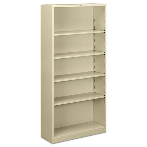 HON® wholesale. HON® Metal Bookcase, Five-shelf, 34-1-2w X 12-5-8d X 71h, Putty. HSD Wholesale: Janitorial Supplies, Breakroom Supplies, Office Supplies.