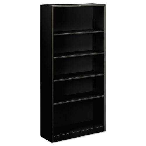 HON® wholesale. HON® Metal Bookcase, Five-shelf, 34-1-2w X 12-5-8w X 71h, Black. HSD Wholesale: Janitorial Supplies, Breakroom Supplies, Office Supplies.