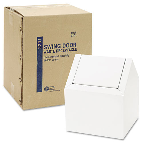 HOSPECO® wholesale. Double Entry, Swing Top Floor Receptacle, Metal, White. HSD Wholesale: Janitorial Supplies, Breakroom Supplies, Office Supplies.