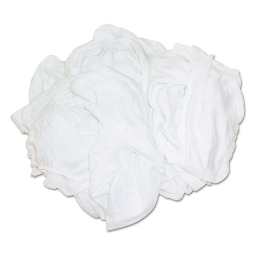 HOSPECO® wholesale. New Bleached White T-shirt Rags, Multi-fabric, 25 Lb Polybag. HSD Wholesale: Janitorial Supplies, Breakroom Supplies, Office Supplies.