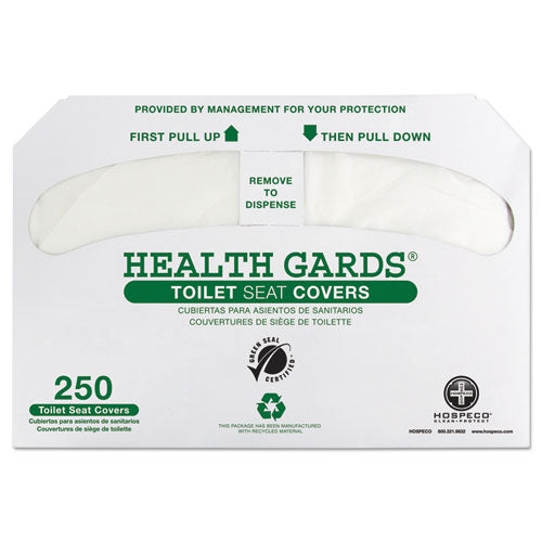 HOSPECO® wholesale. Health Gards Green Seal Recycled Toilet Seat Covers, 14.75 X 16.5, White, 250-pack, 4 Packs-carton. HSD Wholesale: Janitorial Supplies, Breakroom Supplies, Office Supplies.