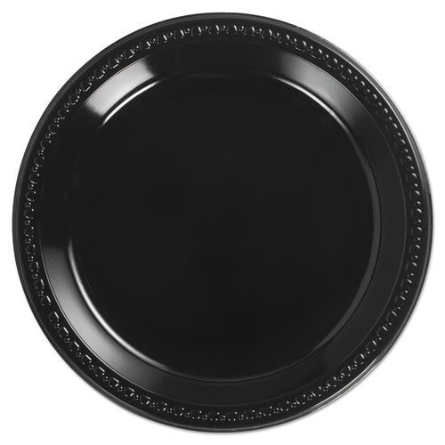 Chinet® wholesale. Heavyweight Plastic Plates, 10 1-4" Black, Round, 125-pack, 4 Packs-carton. HSD Wholesale: Janitorial Supplies, Breakroom Supplies, Office Supplies.