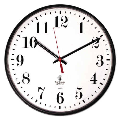 Chicago Lighthouse wholesale. Quartz Slimline Clock, 12.75" Overall Diameter, Black Case, 1 Aa (sold Separately). HSD Wholesale: Janitorial Supplies, Breakroom Supplies, Office Supplies.